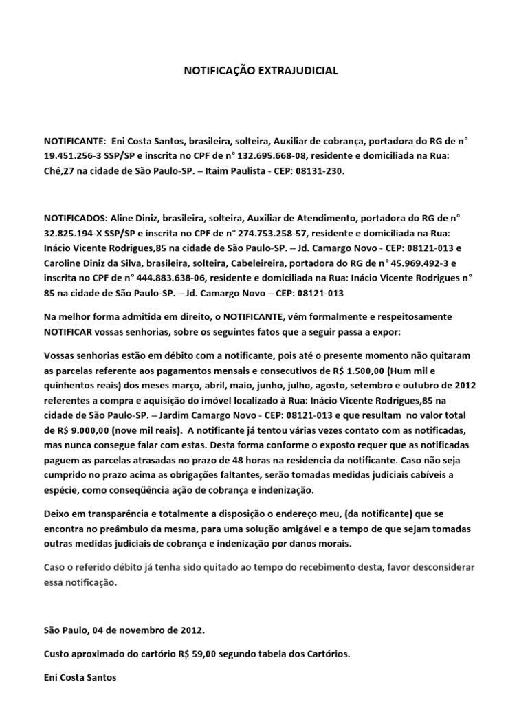 Notificação Extrajudicial | PDF