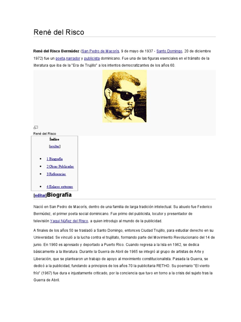 René del Risco: Poeta y Narrador Dominicano | PDF | República Dominicana