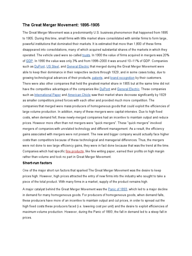 The Great Merger Movement: 1895-1905 | PDF | Mergers And Acquisitions ...