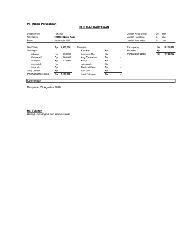 Contoh Slip Gaji Karyawan