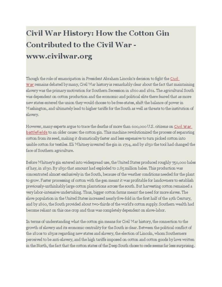 Impact of Cotton Gin on Civil War | PDF