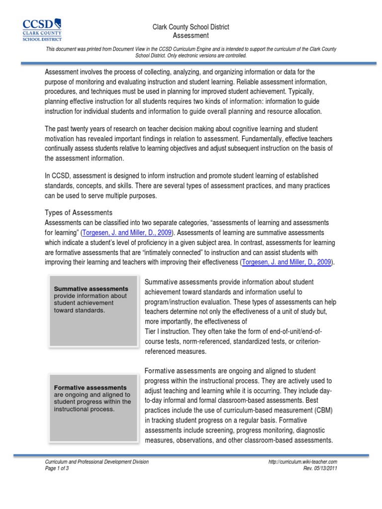 Clark County School District Assessments | PDF