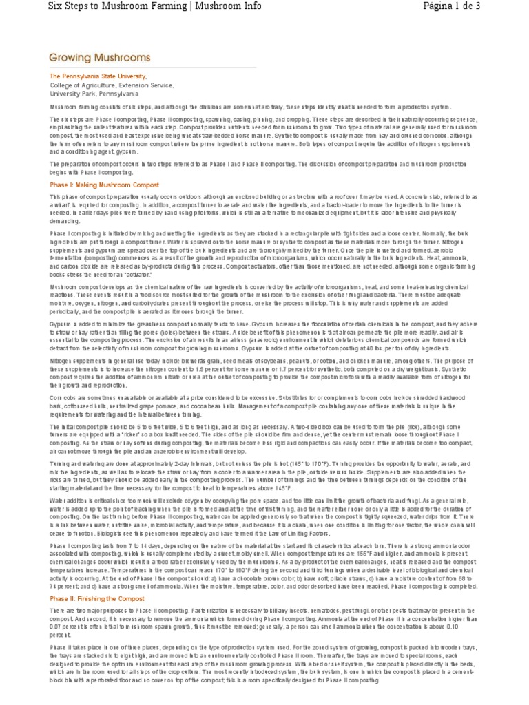 Growing Mushrooms Six Steps To Mushroom Farming | PDF | Compost