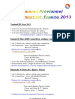 Prévision programme Championnat de France 2013