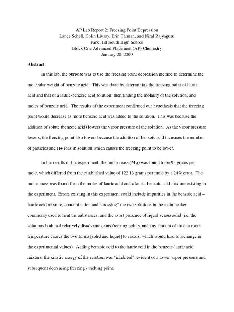 Experiment Two Freezing Point Depression Pdf Melting Point Mole Unit