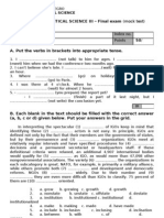 English For Political Science Iii - Final Exam (Mock Test) : Student Index No. Department Points