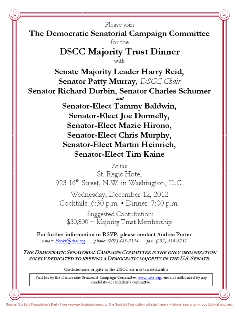 Dscc Majority Trust Dinner For Democratic Senatorial Campaign Committee