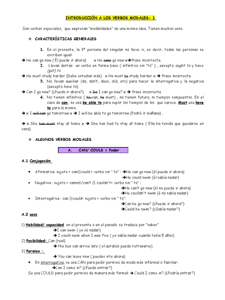 Introducci%C3%B3n a Modales - Level 1 | PDF | Filología | Artes del ...