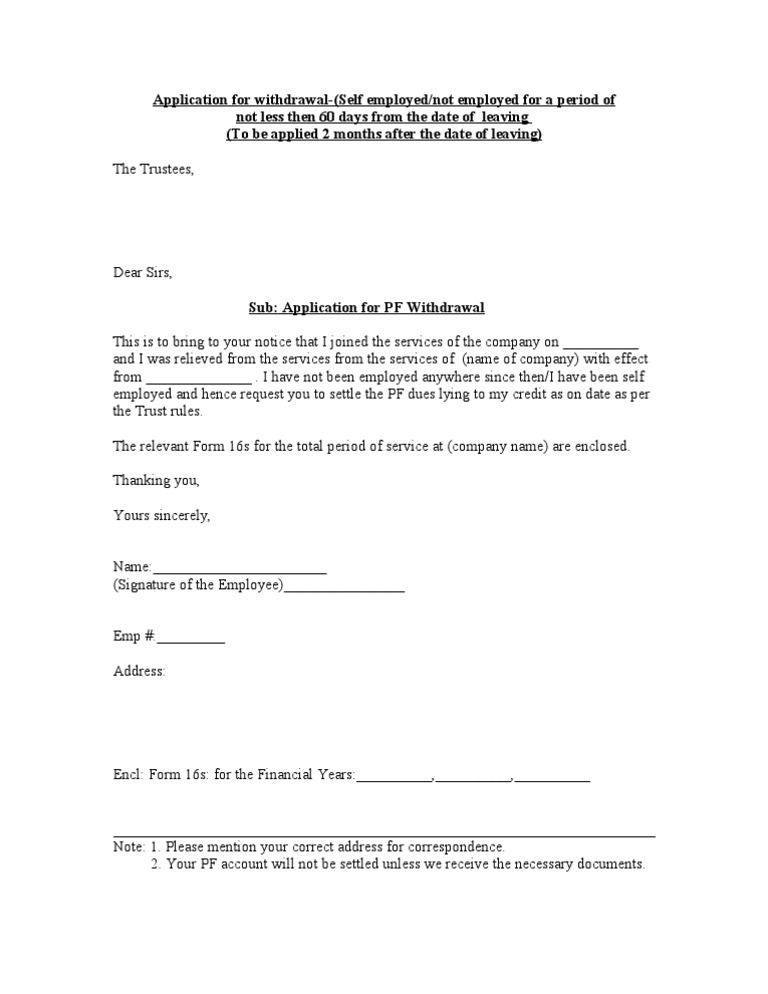 PF Withdrawal Application Template | PDF