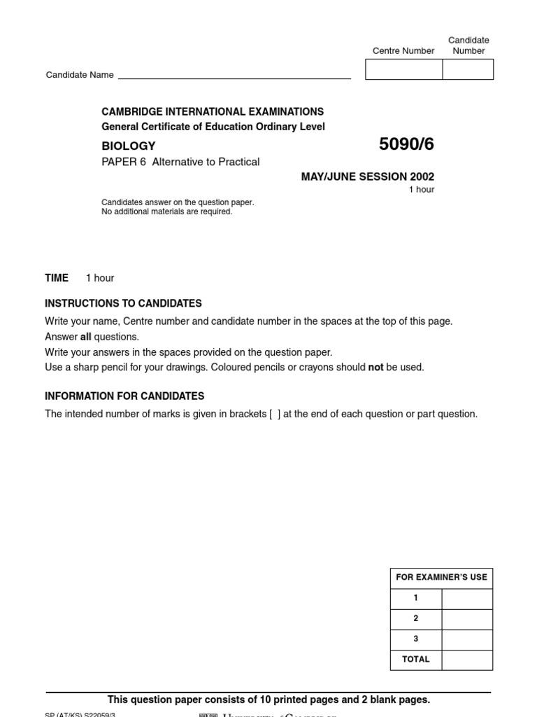 Bio May June 2002 Paper 3 Alternative To Practical 5090 | PDF ...