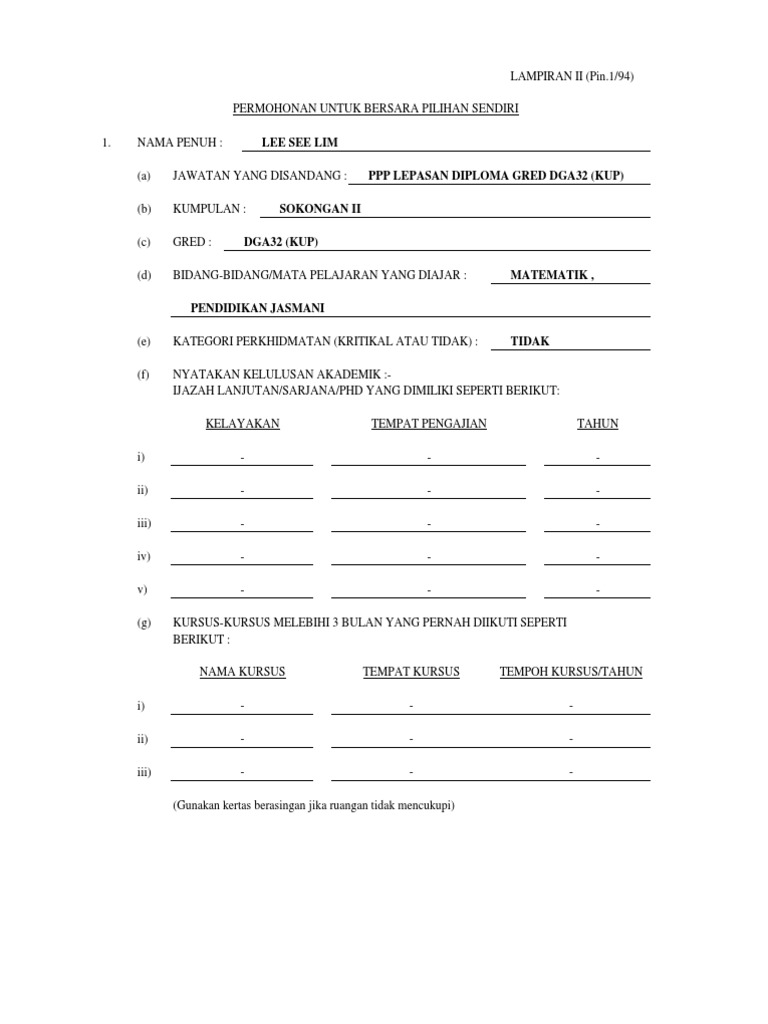 Permohonan Bersara Pilihan Sendiri Pdf
