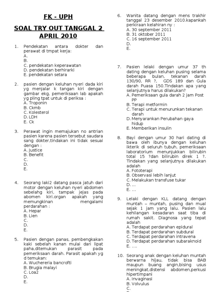 Soal Tes Kuliah Keperawatan