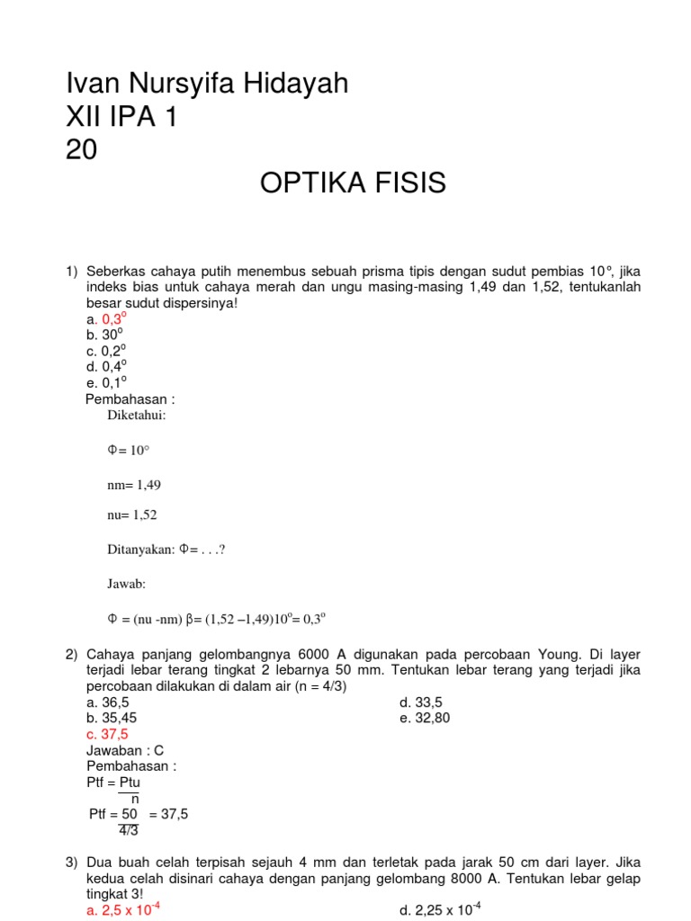 Contoh Soal Dan Pembahasan Optika Geometri Contoh Soal