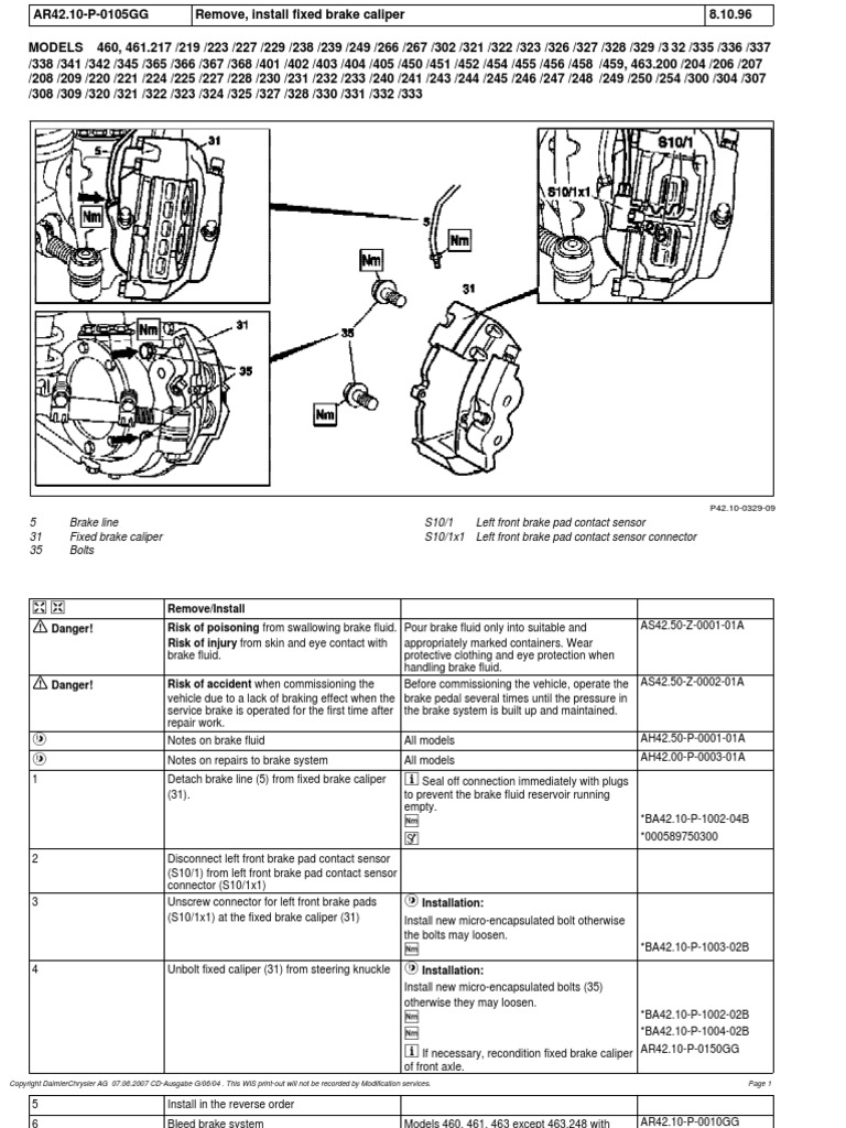 W 463 Front Brakes Installation PDF Brake Vehicle Technology
