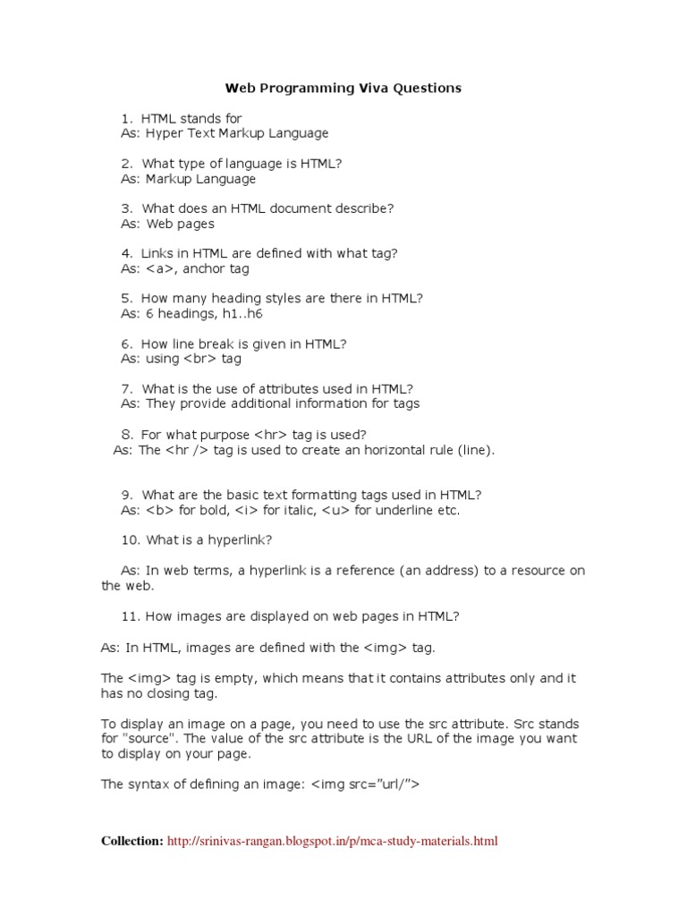  Viva Questions & Answers Html Html Element