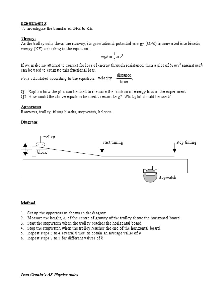 As Physics Practical 3 - GPE To KE | PDF | Friction | Gravity