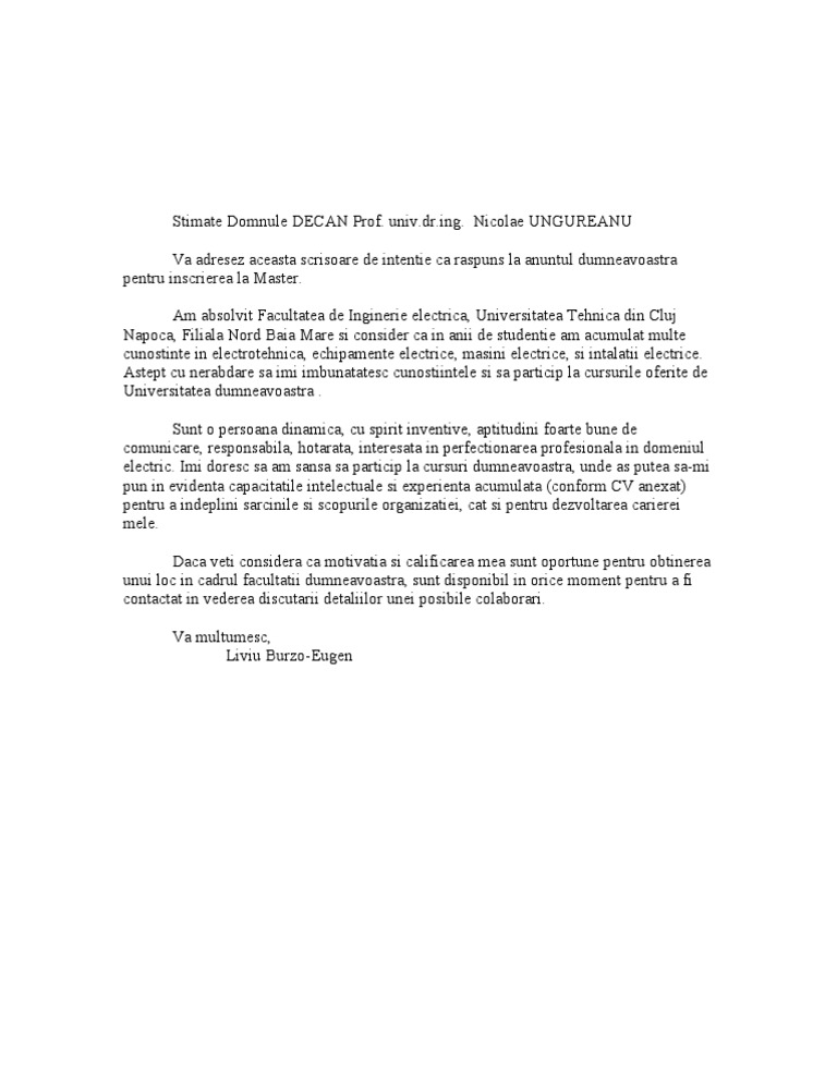 Scrisoare de Intentie