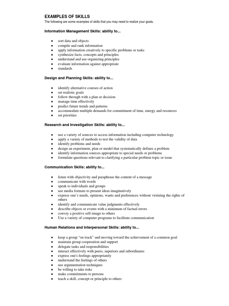 Examples of Skills | PDF | Computers