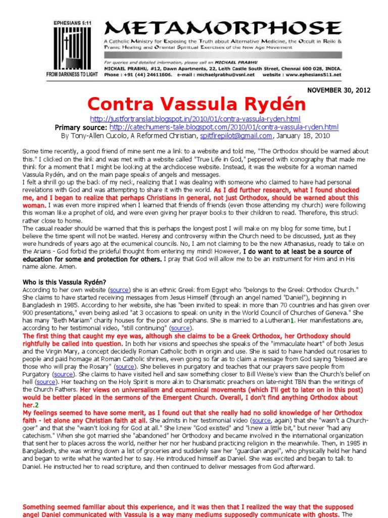 Warning Against Vassula Rydén's Teachings | PDF