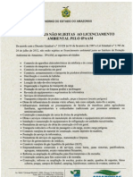 ATIVIDADES NÃO SUJEITAS AO LICENCIAMENTO AMBIENTAL DO IPAAM