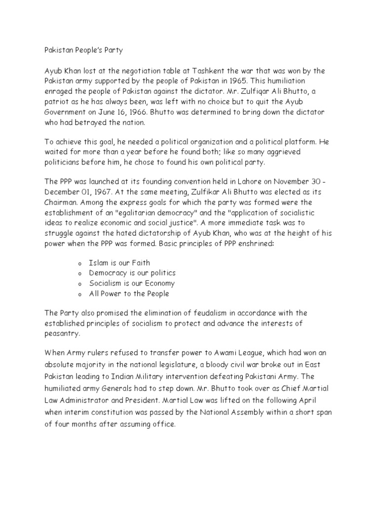 Pakistan People Party | PDF | Pakistan Peoples Party | Zulfikar Ali Bhutto