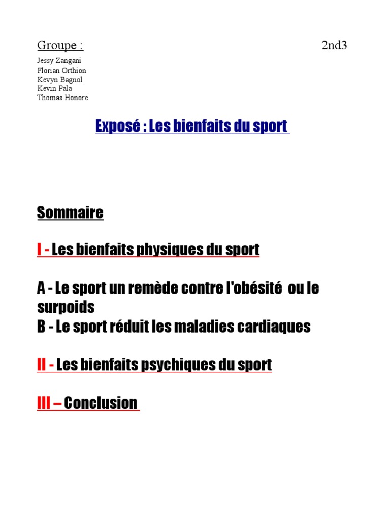Bienfaits du sport sur la santé | PDF | Obésité | Indice de masse ...