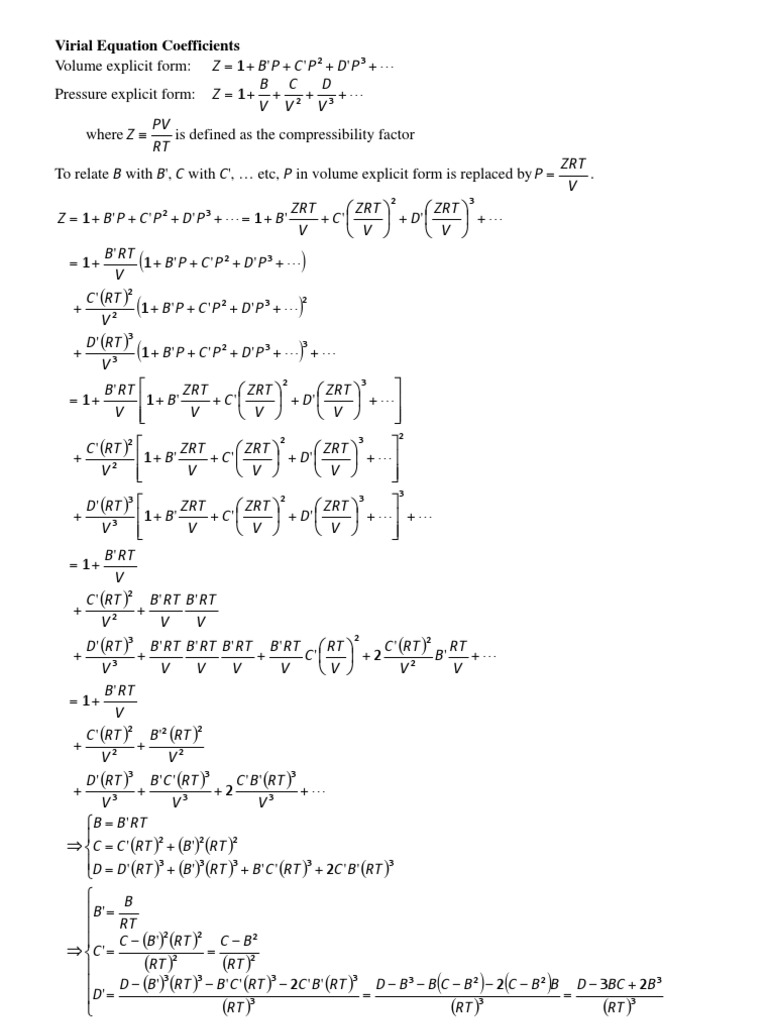 Virial Equation Coefficients | PDF | Gas Technologies | Fluid Mechanics