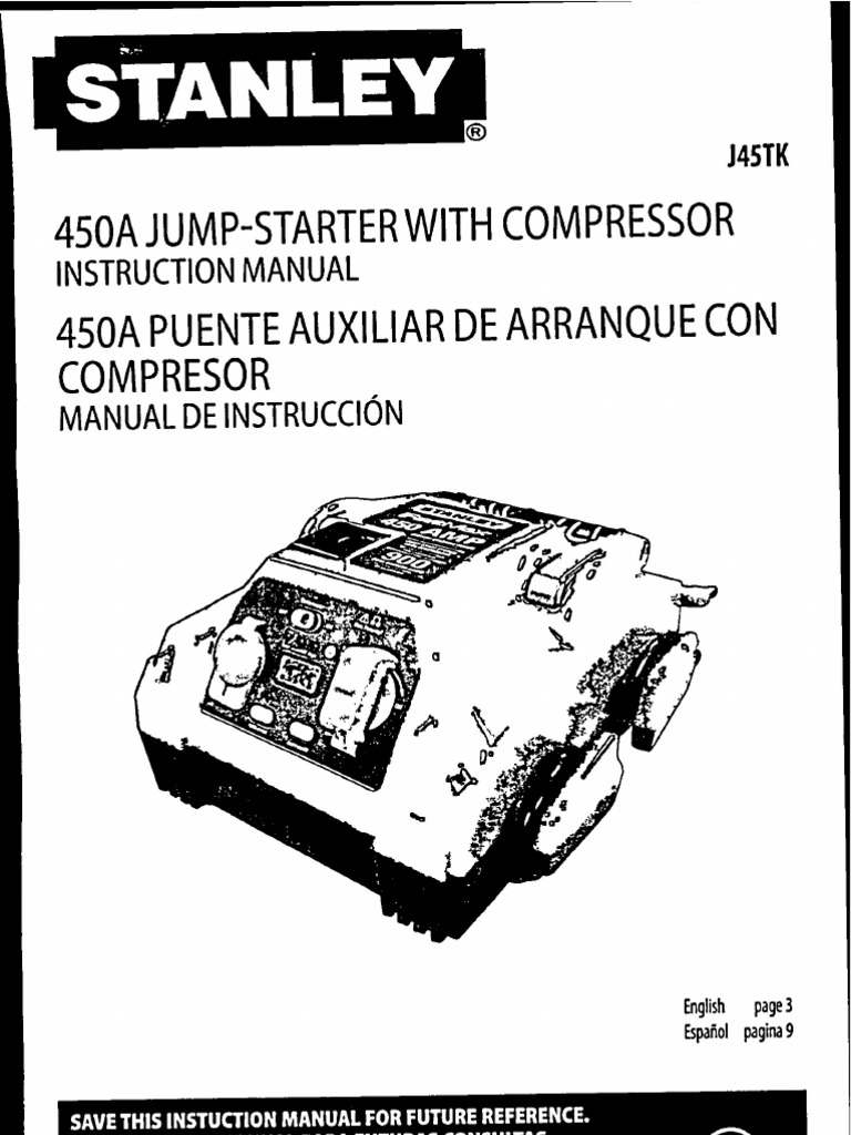 Stanley 450A JumpStarter with Compressor Manual, J45TK Safety