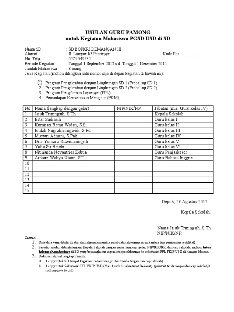 Form Guru Pamong Sd Bopkri Demangan Iii Pdf