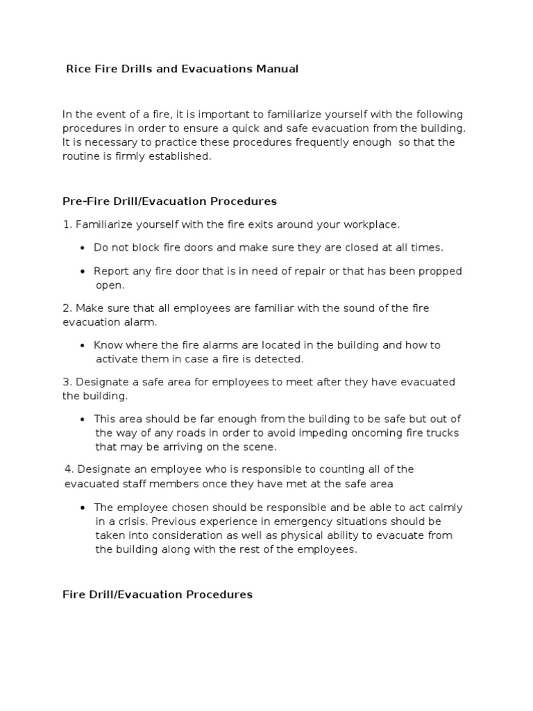 Fire Drill Evacuations ManualC PDF Firefighter Emergency Evacuation