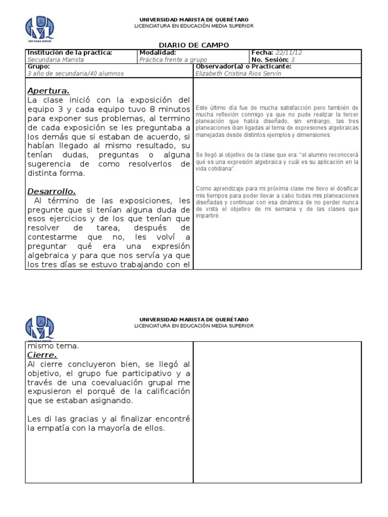 Diario de campo 3er día secundaria