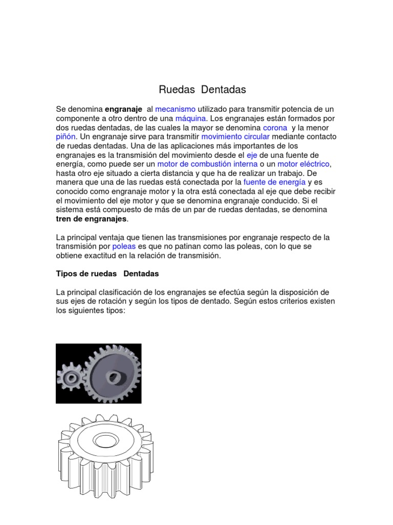 Tipos y Funciones de Ruedas Dentadas | PDF