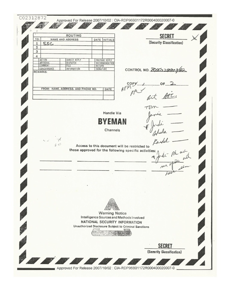 BYEMAN Control System Cover Sheet Example | PDF