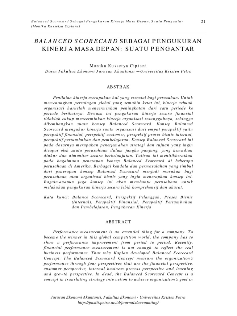 Jurnal Balanced Scorecard Sebagai Pengukuran Kinerja Masa Depan