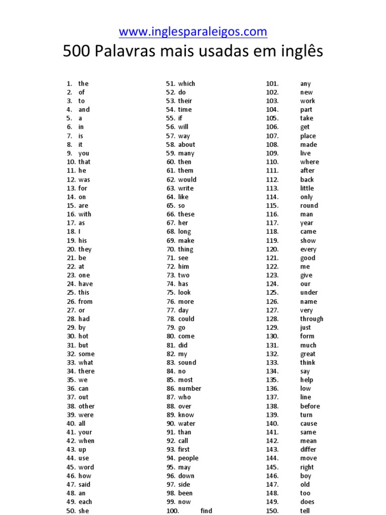 500 Palavras Mais Usadas em Inglês | PDF