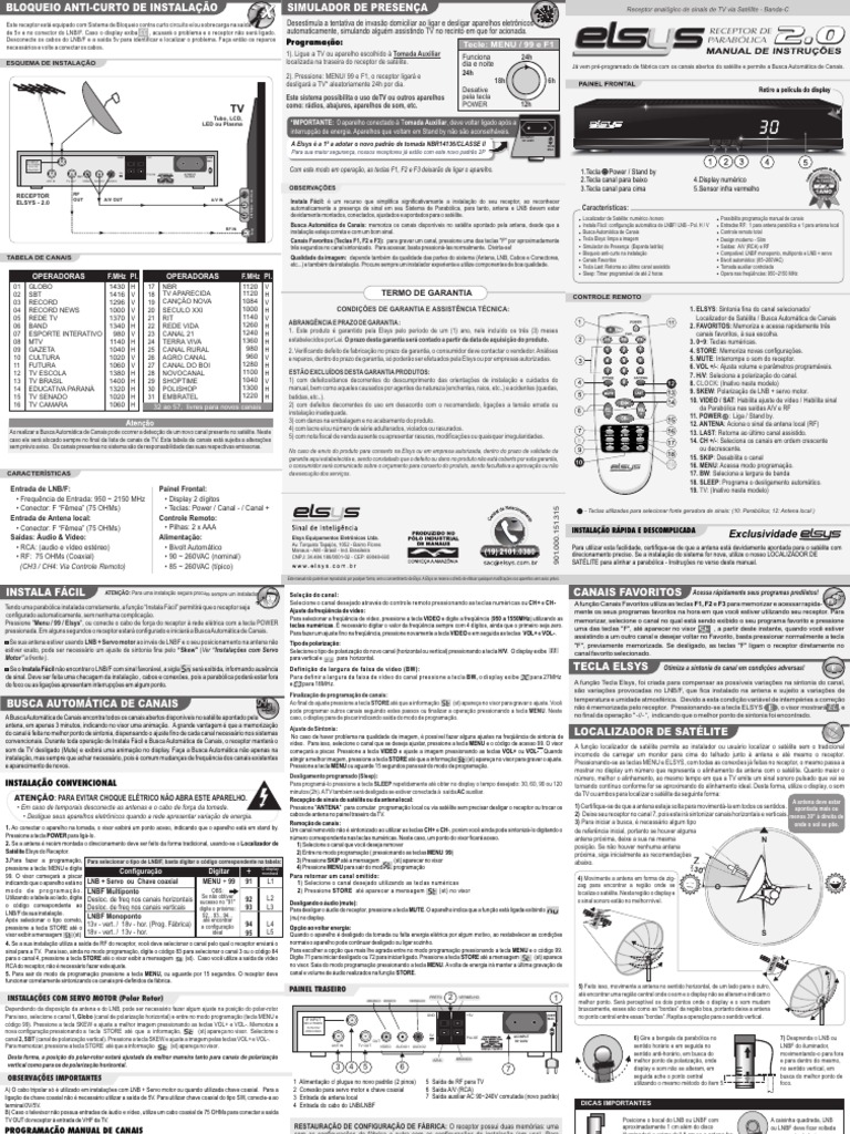 Manual Receptor Elsys 2 0 PDF Satélite Antena (Rádio)