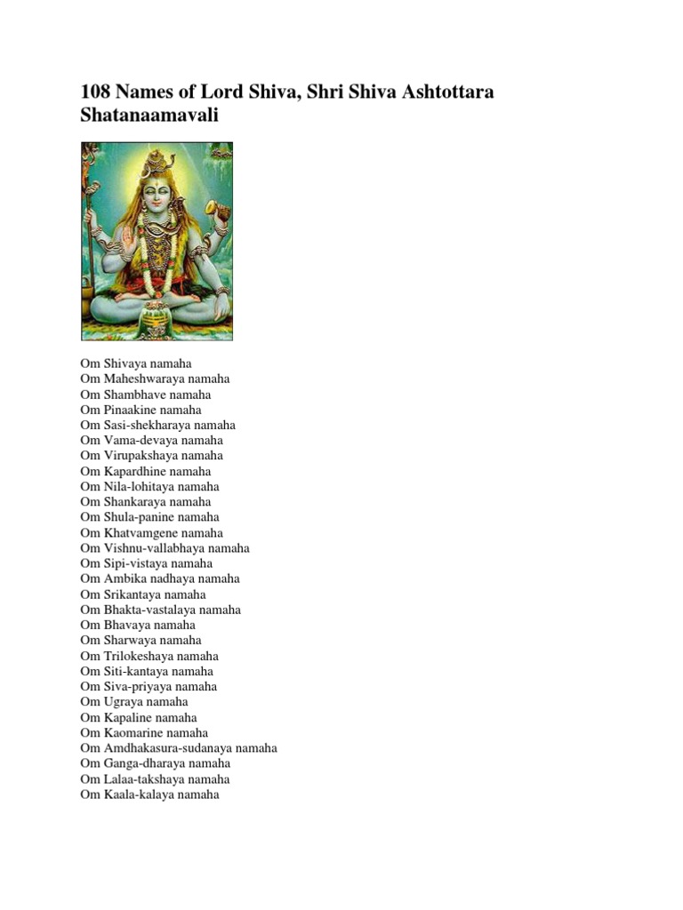 108 Names of Lord Shiva in English | PDF