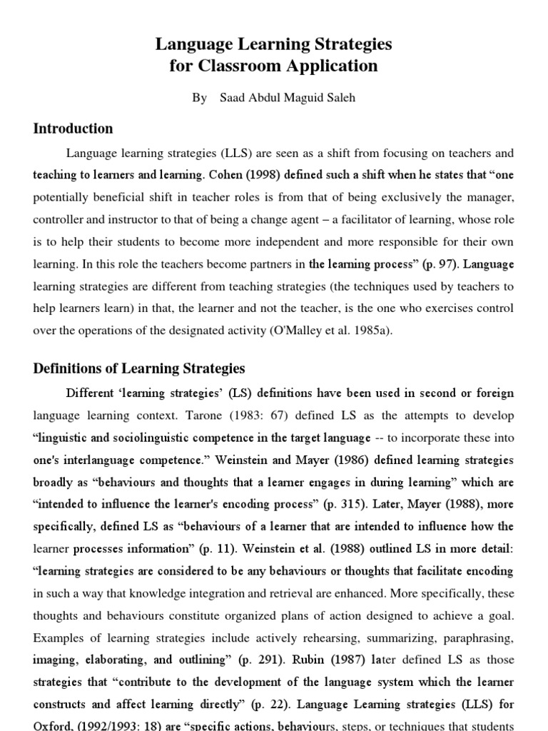 Language Learning Strategies Text Pdf Second Language English As
