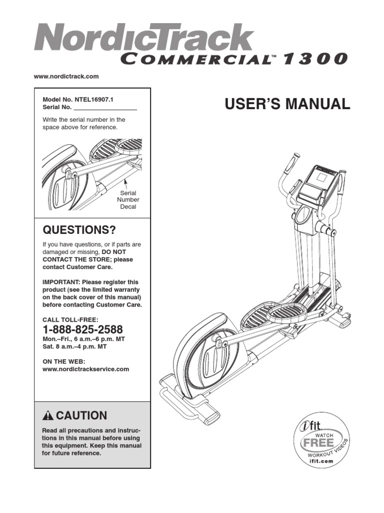 For Sale NordicTrack 1300 Elliptical English Manual Nordictrack