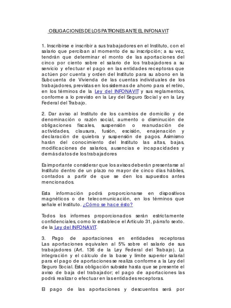 Obligaciones de Patrones ante INFONAVIT | PDF | Salario | Pagos