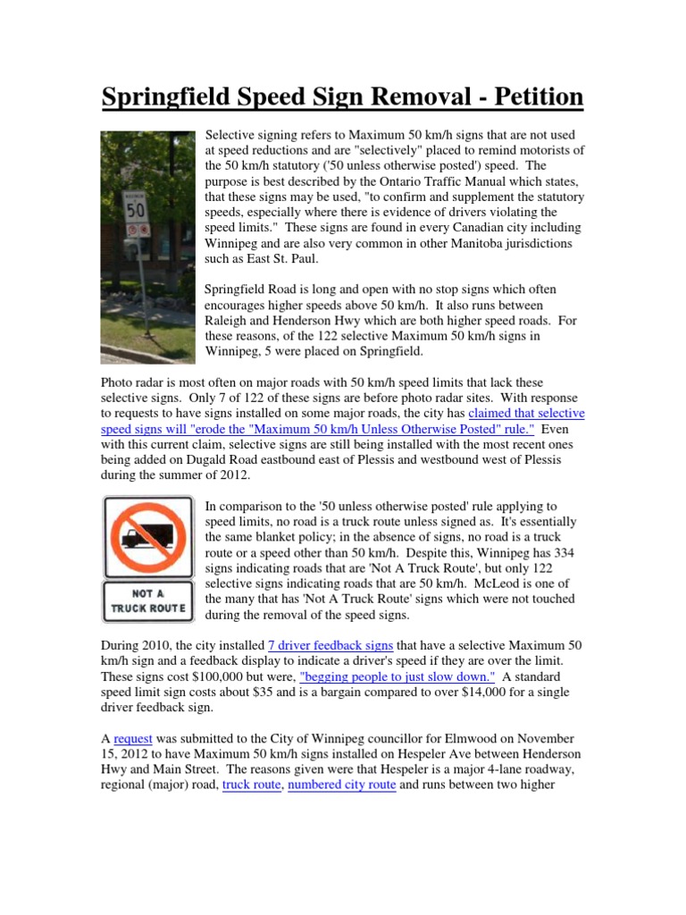 Petition Against Speed Sign Removal | PDF | Speed Limit | Traffic