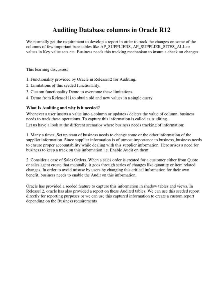 Auditing | PDF | Oracle Database | Table (Database)