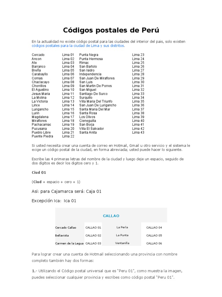 Códigos postales de Perú