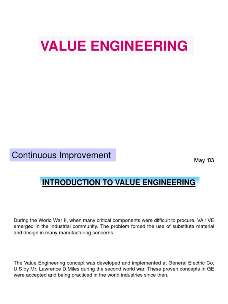 Introduction to Value Engineering | PDF | Reliability Engineering ...