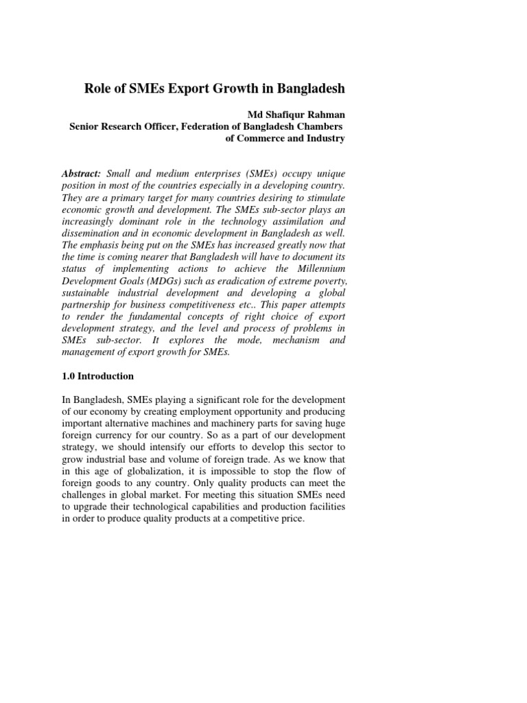SMEs Export Growth in Bangladesh | PDF | Small And Medium Sized ...