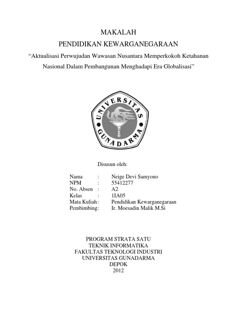 Aktualisasi Perwujudan Wawasan Nusantara Memperkokoh Ketahanan Nasional Dalam Pembangunan Menghadapi Era Globalisasi