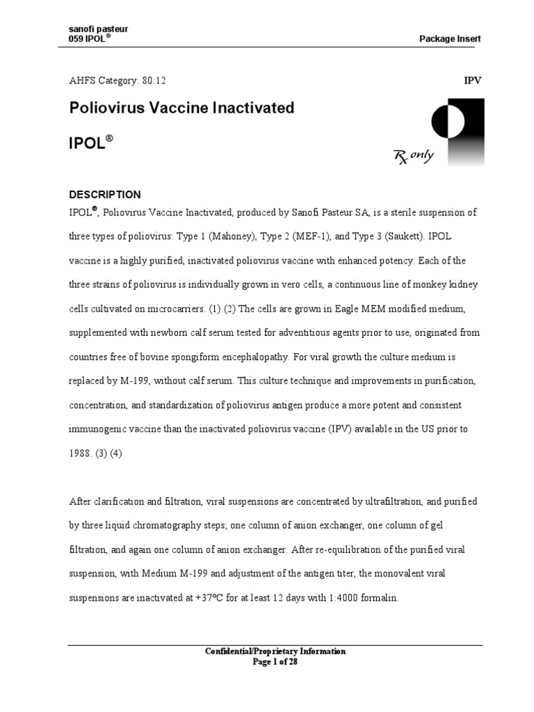 IPOL Package Insert PDF Poliomyelitis Vaccines