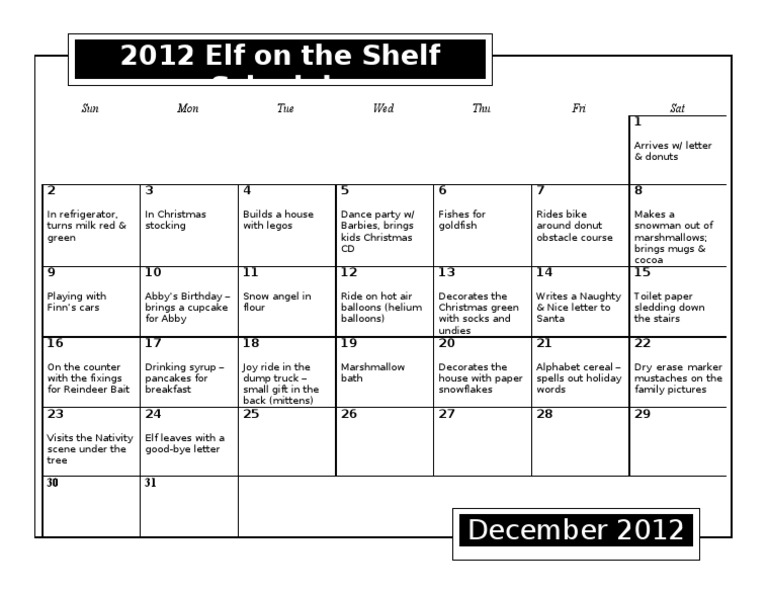 Elf On The Shelf 2012 Schedule | PDF
