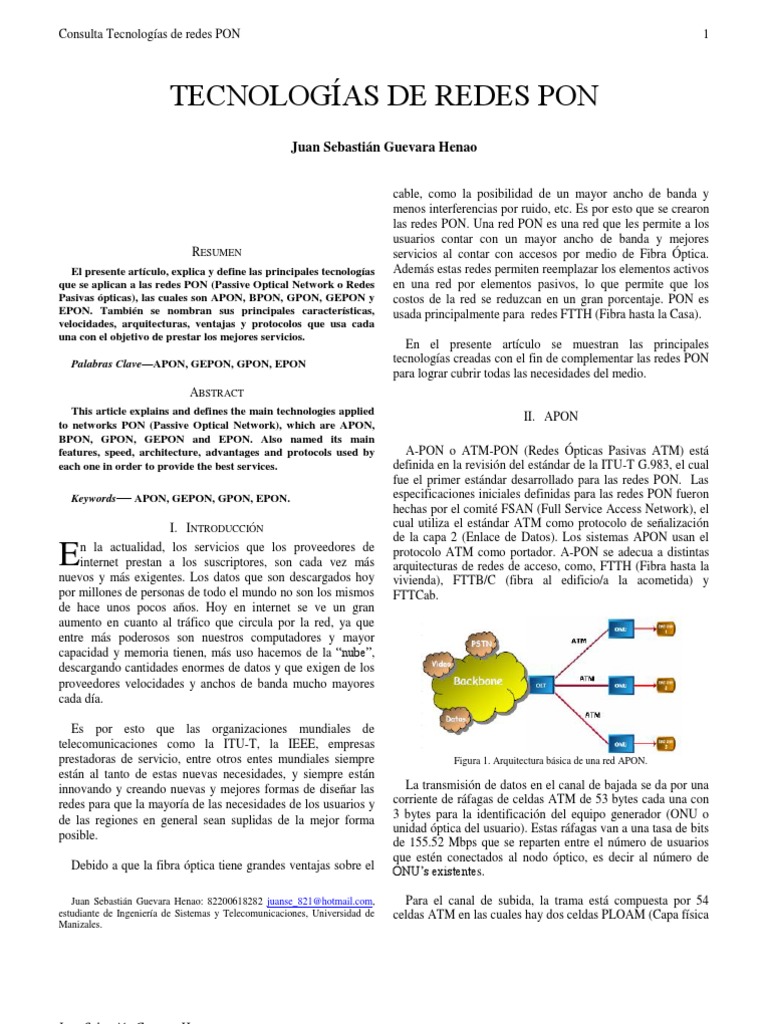 Definicion Caracteristicas PON APOn BPON GEPON GPON EPON | PDF ...