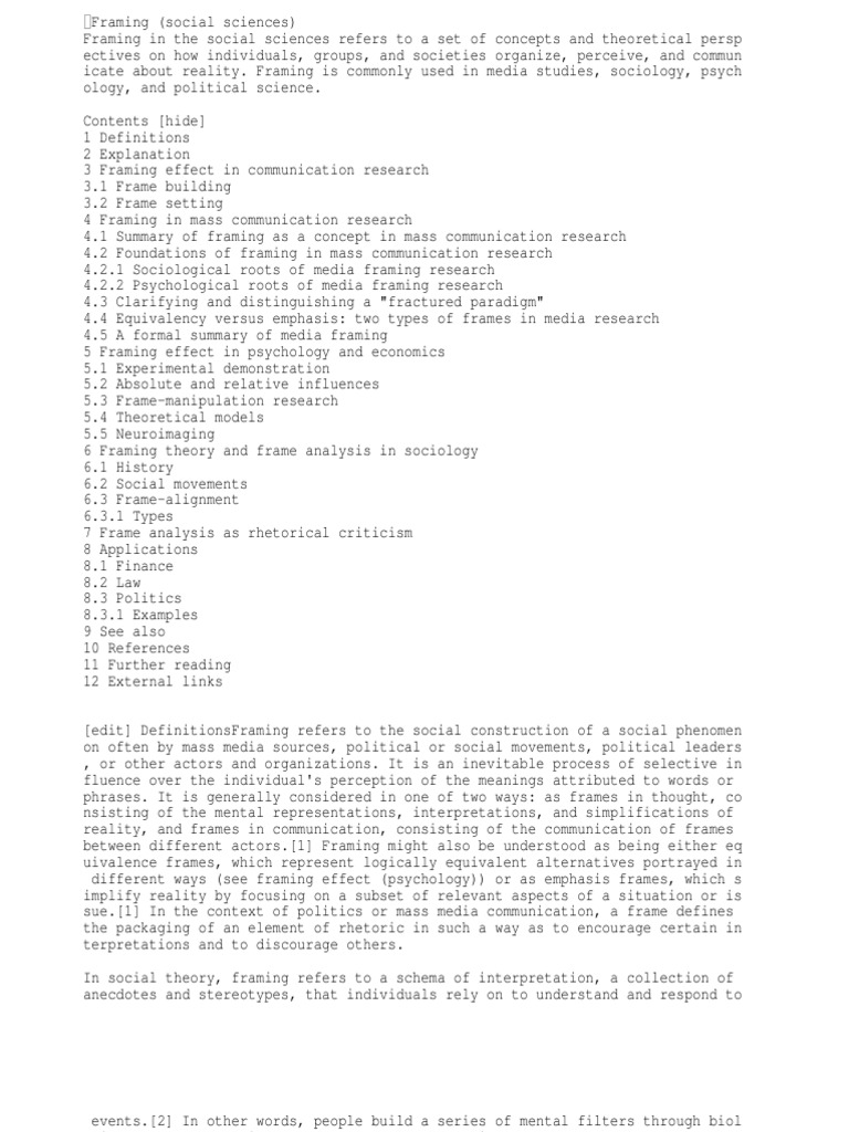 Understanding Framing in Social Sciences | PDF | Framing (Social ...